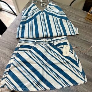 Blue and White Striped Jean summer Set